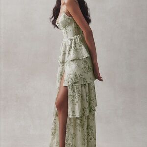 Elegant Floral Green Tiered Dress from V. Chapman - out of stock online!